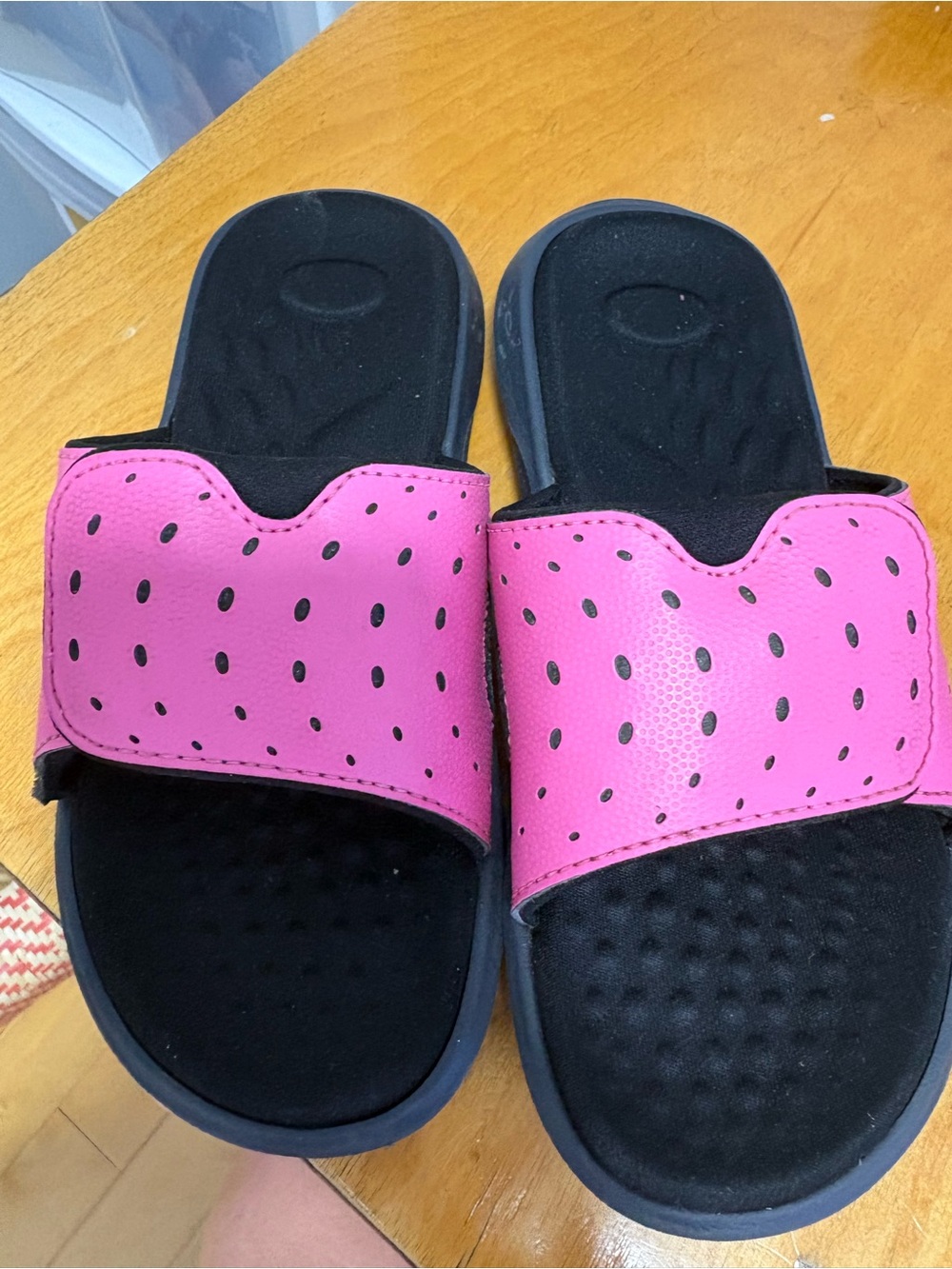 Kids Pink Slide Sandals - Comfortable Black Footbed